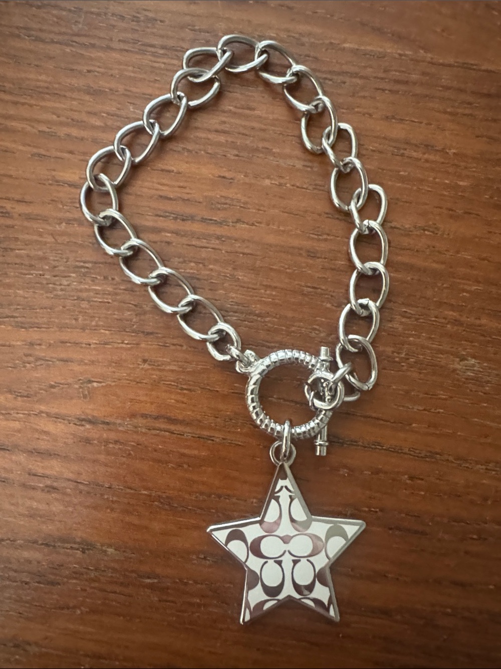 Coach Silver-Tone Star Toggle Bracelet with Pink Accent (chain not coach)
